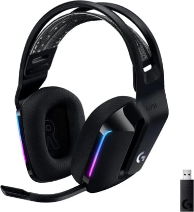 Logitech G733 black gaming headset with USB dongle