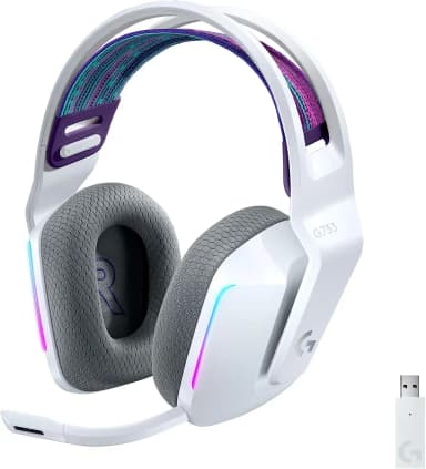 Logitech G733 white gaming headset with USB dongle