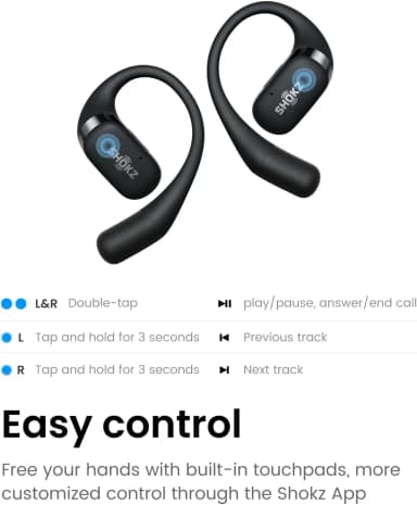 Shokz OpenFit earbuds with built-in touchpad controls and Shokz app