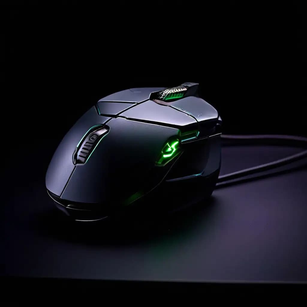 High-tech gaming mouse with green LED lights, offering precision and performance for avid gamers.