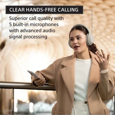 Sony WH-1000XM4 headphones, hands-free calling feature, glasses-friendly.