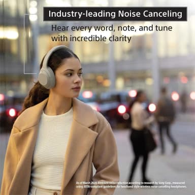 Sony WH-1000XM4 headphones, noise-canceling feature, ideal for glasses.