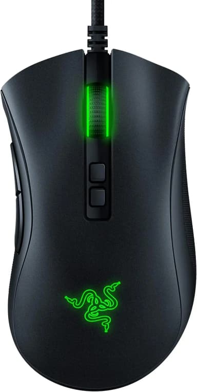 Razer DeathAdder V2 gaming mouse with green LED light